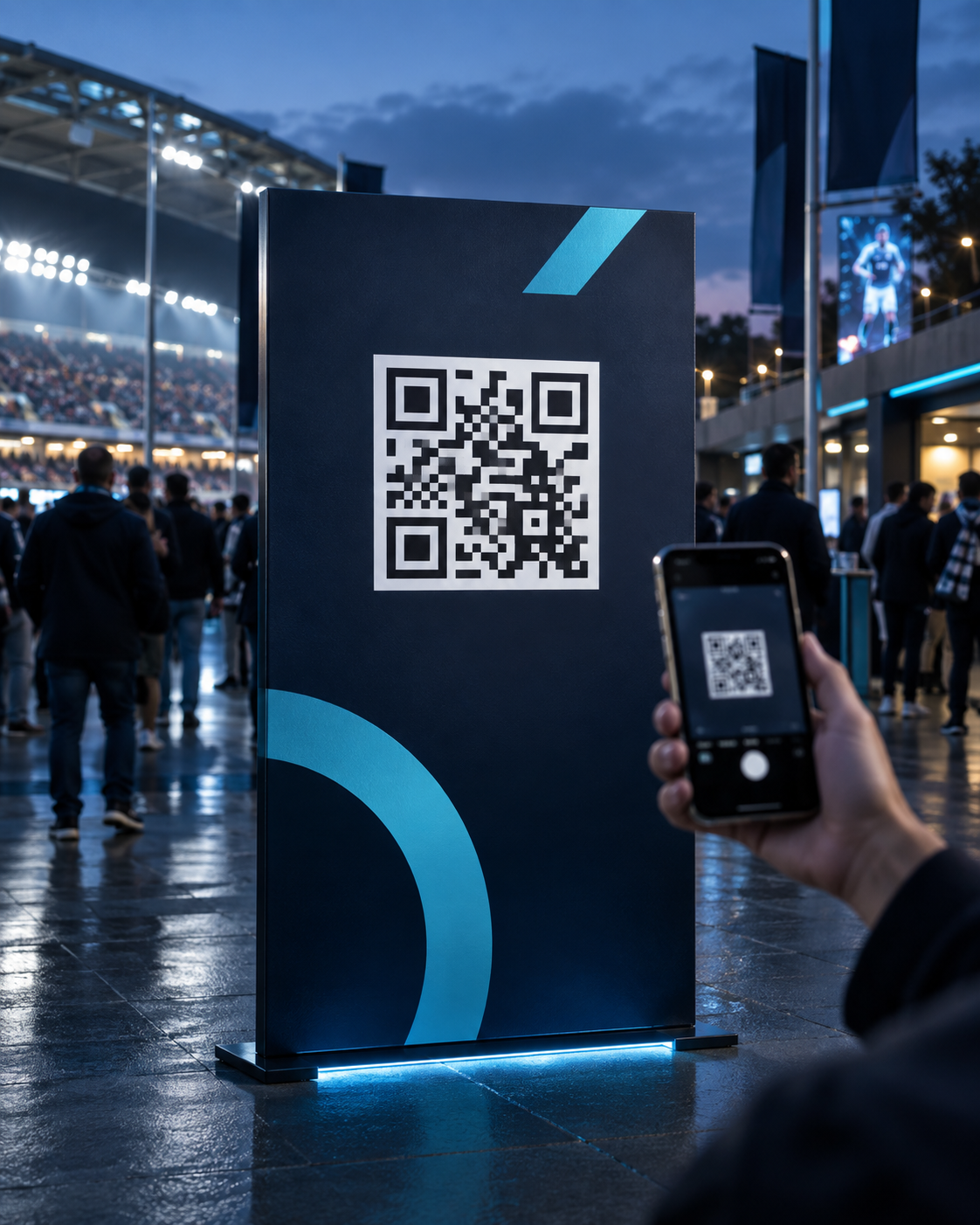 An attendee scanning a QR activation board at a live event